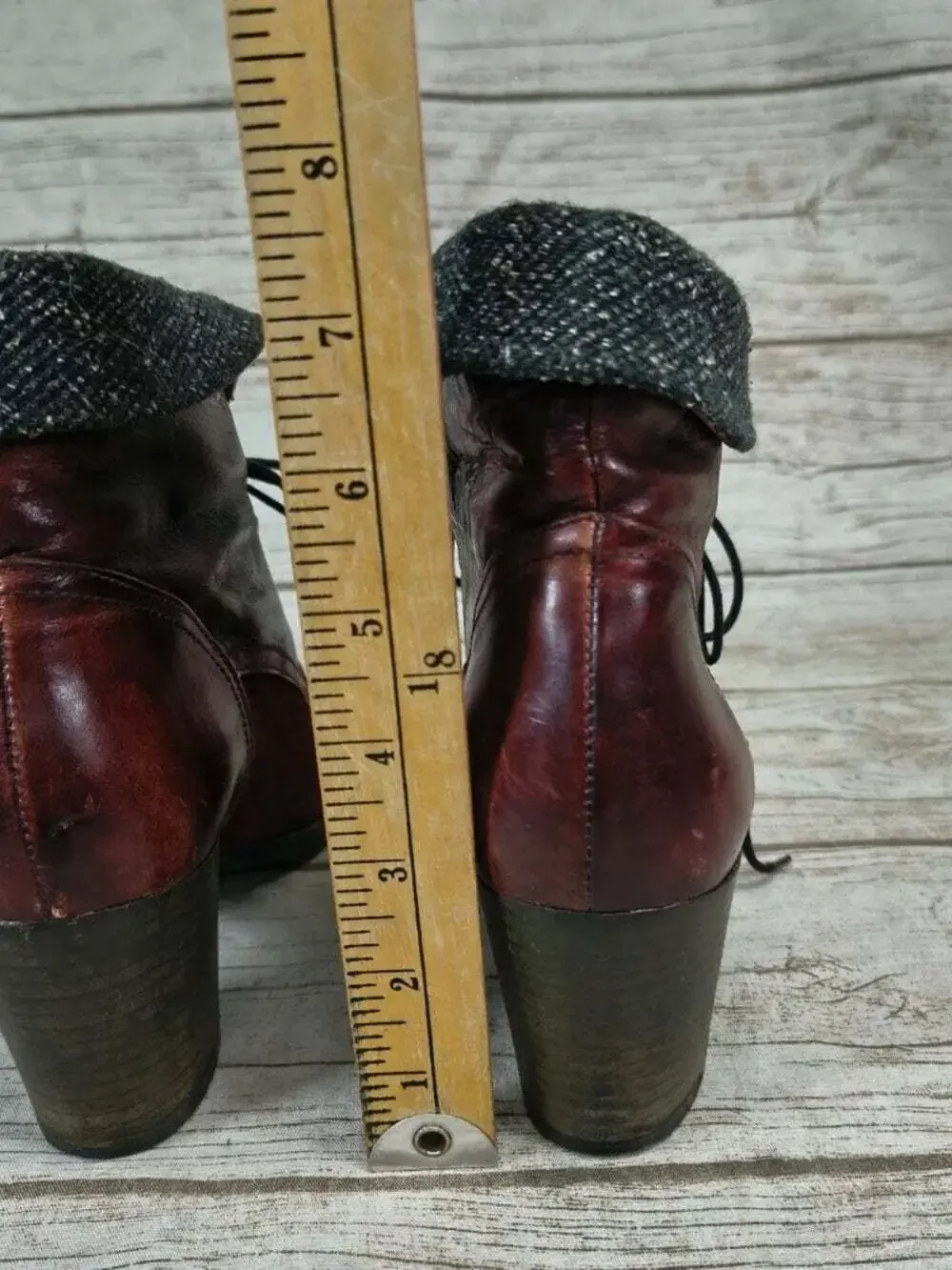 Hispanitas Burgundy Leather Suede Lace Up Ankle Boots Cuffed Tweed Collar EU 39